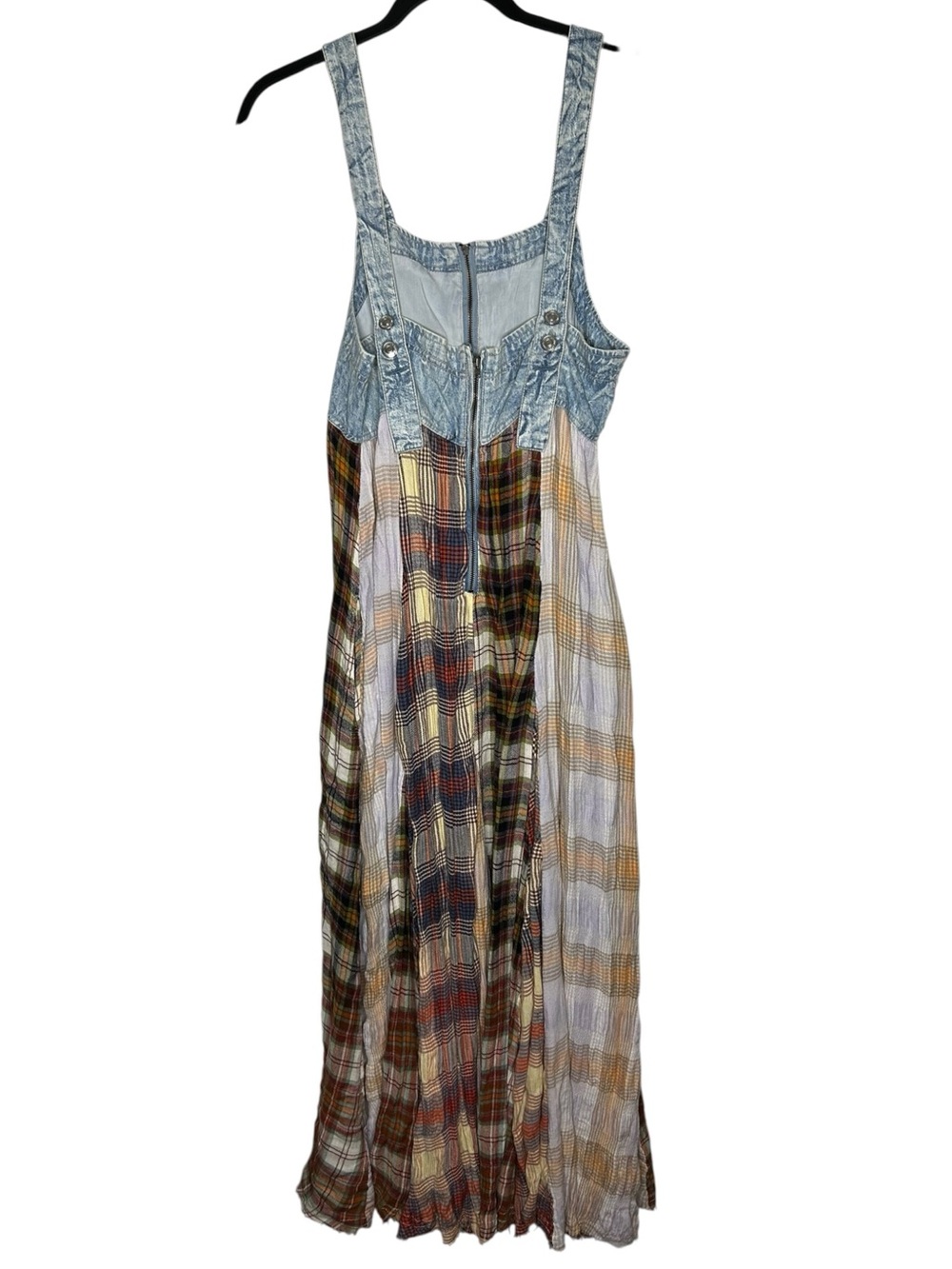 Free People We The Free Mix It Up Maxi Dress Splinter Plaid Denim Size 10 NWT - Picture 4 of 15